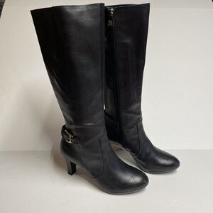 Anne Klein Womens‎ Strahan Leather Black Heel Boots Size 6 M